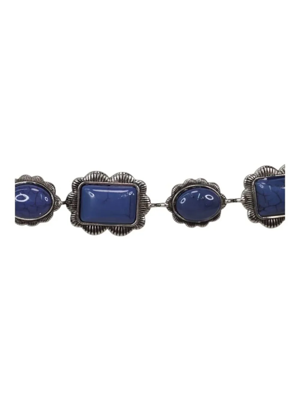 Haute Hippie Blue Stone Concho Chain Belt Silver One Size 41